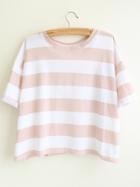 Romwe Striped Loose Pink T-shirt