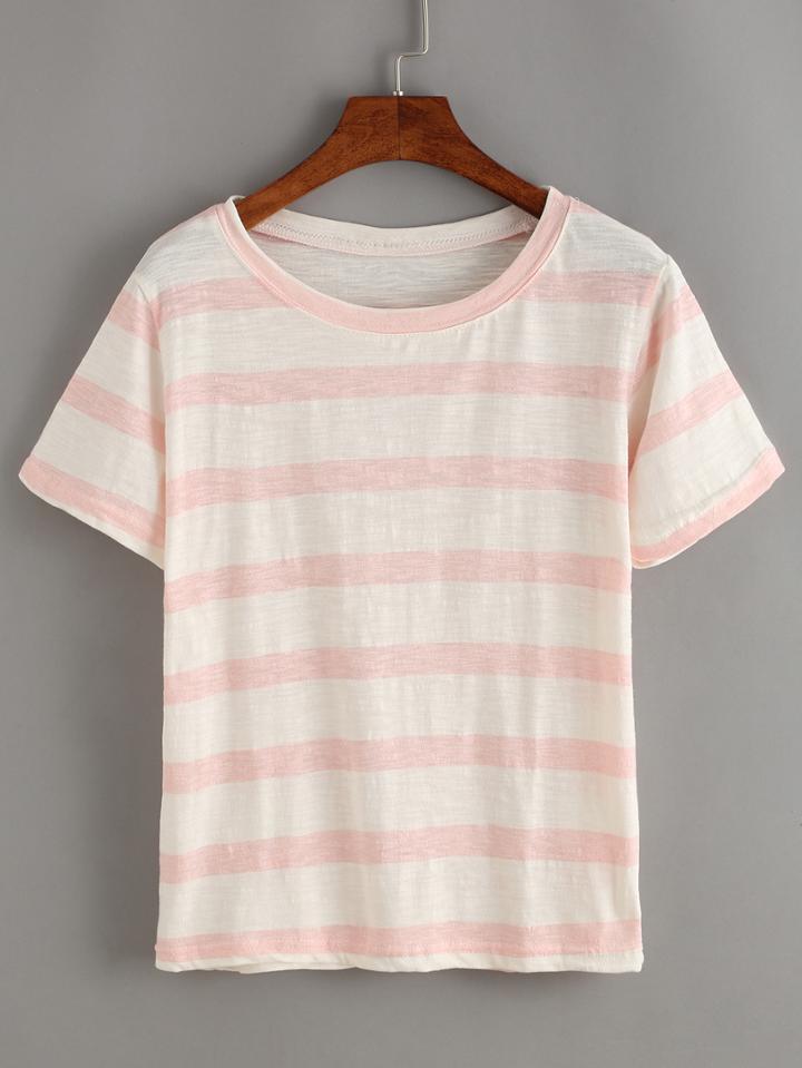 Romwe Short Sleeve Striped T-shirt