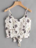 Romwe Floral Print Random Open Back Bow Tie Cami Top
