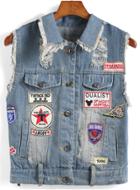 Romwe Lapel Ripped Embroidered Patch Denim Vest