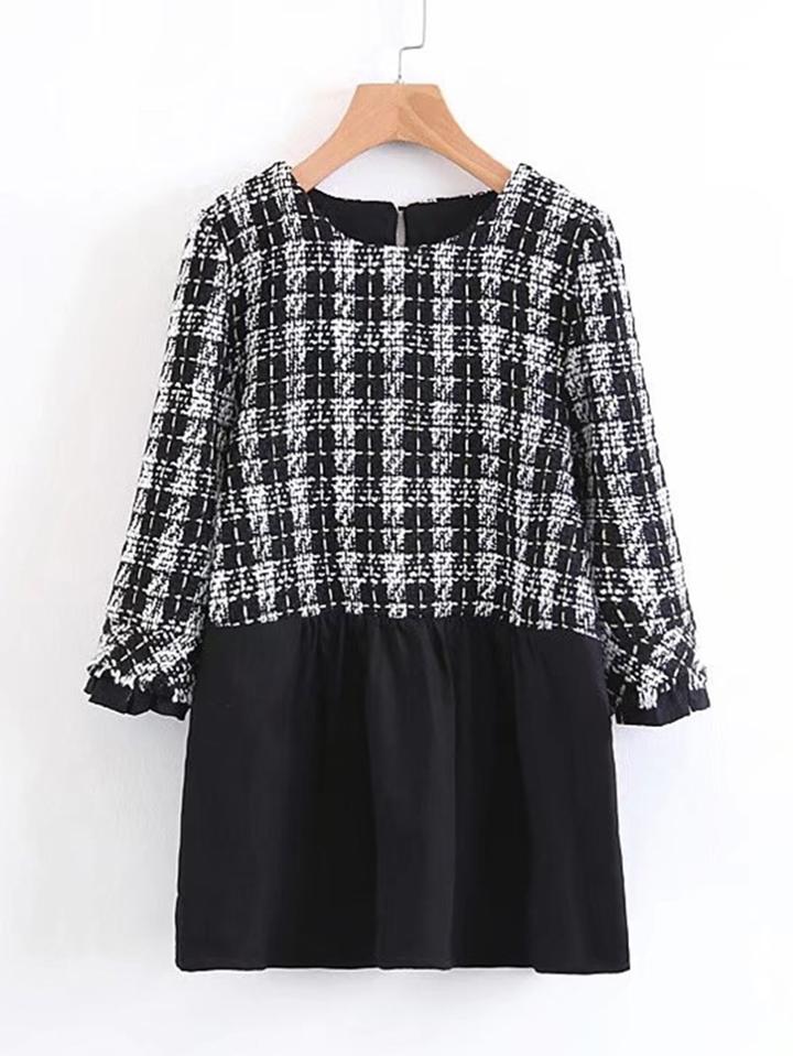 Romwe 2 In 1 Tweed Spliced Blouse