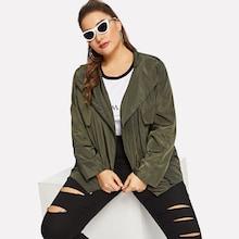 Romwe Plus Flap Pocket Front Zipper Up Jacket