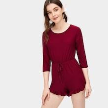 Romwe Keyhole Back Drawstring Waist Ruffle Hem Playsuit