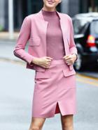 Romwe Pink Long Sleeve Top With Split Skirt