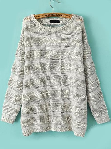 Romwe Hollow Metallic Yoke Loose Sweater