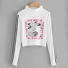 Romwe Figure And Letter Print Stripe Tape Tee