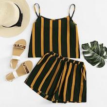 Romwe Plus Striped Cami Top With Shorts