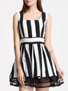 Romwe Square Neck With Organza Vertical Striped Dress