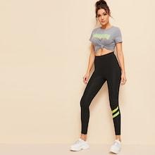 Romwe Neon Green Stripe Detail Leggings