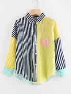 Romwe Contrast Striped Drop Shoulder Shirt