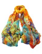 Romwe Orange Printed Knitted Voile Scarf