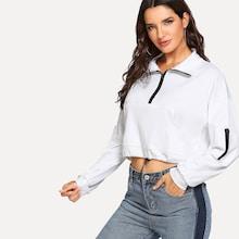 Romwe Quarter Zip Crop Sweatshirt