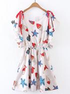 Romwe Starfish Print Tie Detail A Line Dress