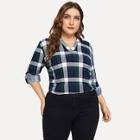 Romwe Plus Plaid V-neck Blouse