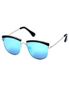 Romwe Silver Frame Blue Lens Sunglasses