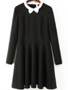 Romwe Contrast Collar Bow Long Sleeve Dress