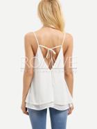Romwe White Spaghetti Strap Tie Back Tank Top