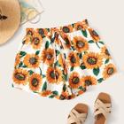 Romwe Plus Sun Flower Print Shorts