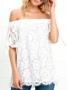 Romwe Off-the-shoulder Tie-sleeve Lace Top - White