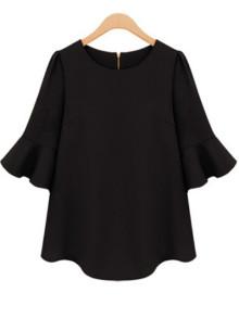 Romwe Flounce Cuff Chiffon Blouse