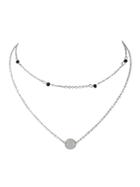 Romwe Silver Chain With Beads Round Charm Maxi Necklace