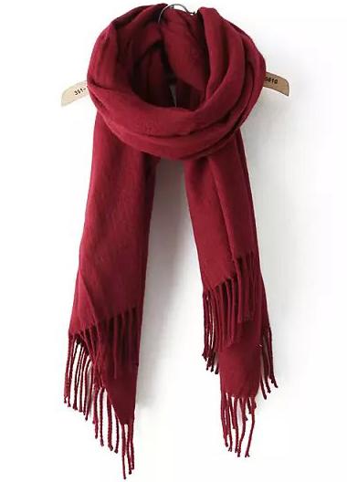 Romwe Solid-colored Tassel Scarf-red