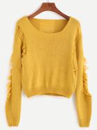 Romwe Ginger Ripped Crop Sweater
