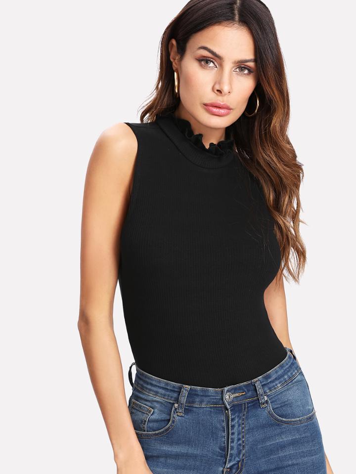 Romwe Mock Neck Solid Top