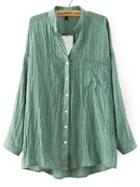 Romwe Green Stand Collar Pockets Loose Blouse