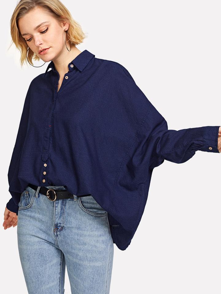 Romwe Dot Print Batwing Sleeve Oversized Blouse