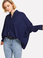 Romwe Dot Print Batwing Sleeve Oversized Blouse