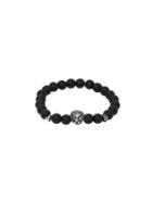 Romwe Obsidian With Silver Lionhead Polished Bracelet
