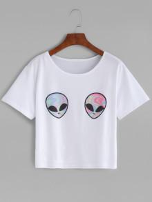 Romwe Aliens Print Loose T-shirt