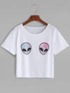 Romwe Aliens Print Loose T-shirt