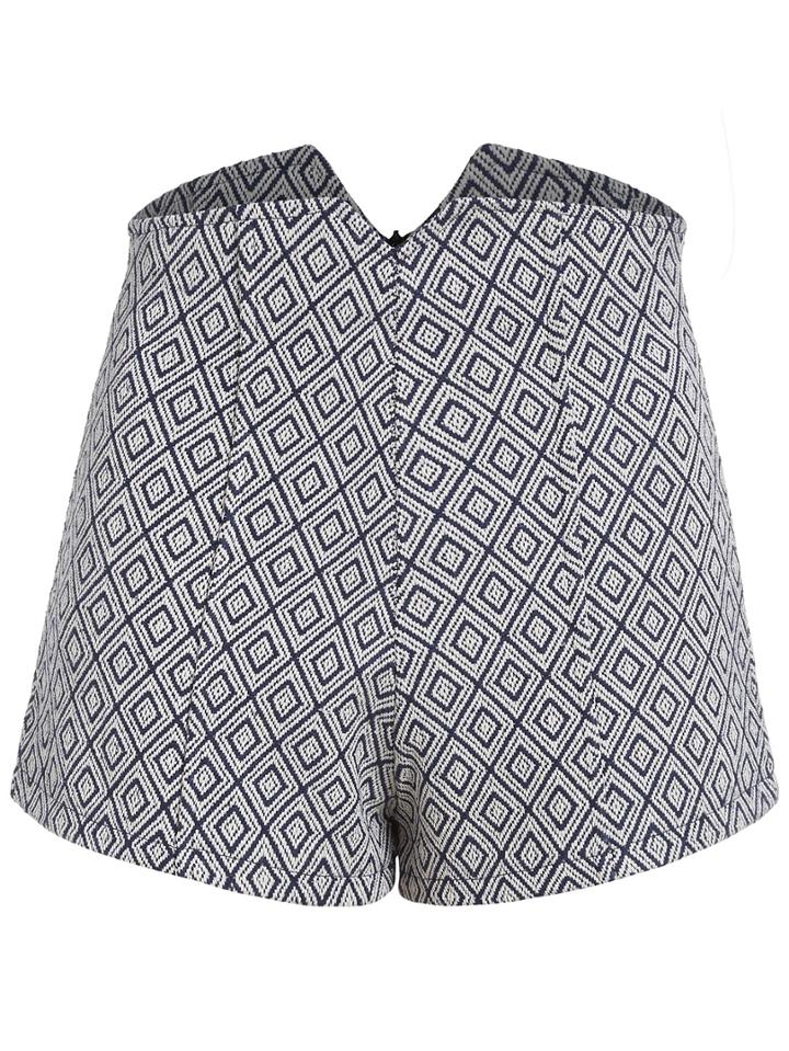 Romwe Geometric Print Zipper Shorts