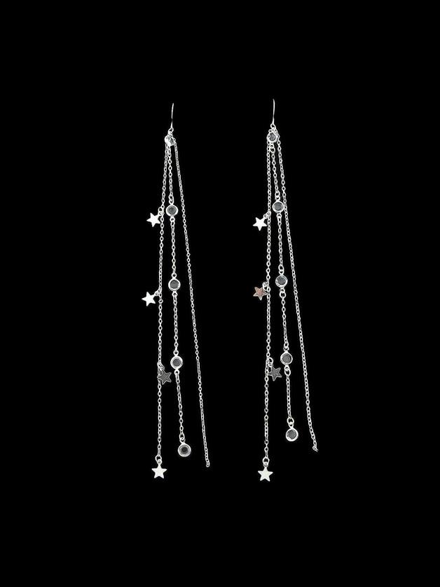 Romwe Silver Multi Layers Chain Rhinestone Super Long Earrings