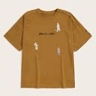 Romwe Guys Bear & Letter Embroidery Tee