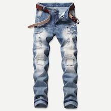 Romwe Men Ripped & Patch Detail Jeans