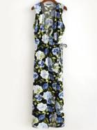 Romwe Multicolor Flower Print Cross V Neck Wrap Maxi Dress