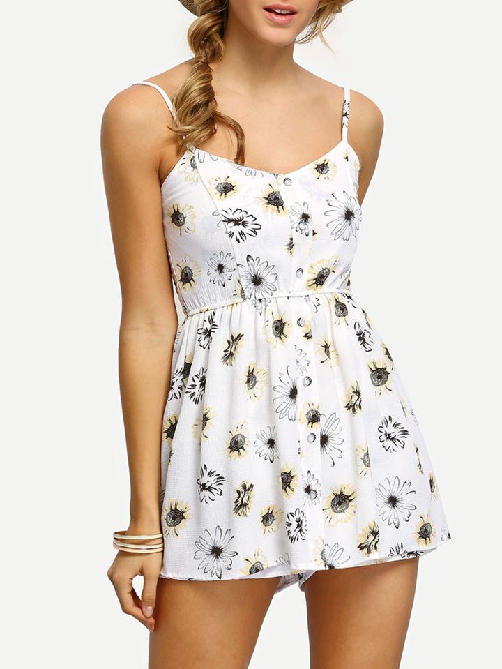 Romwe Spaghetti Strap Flower Print Romper