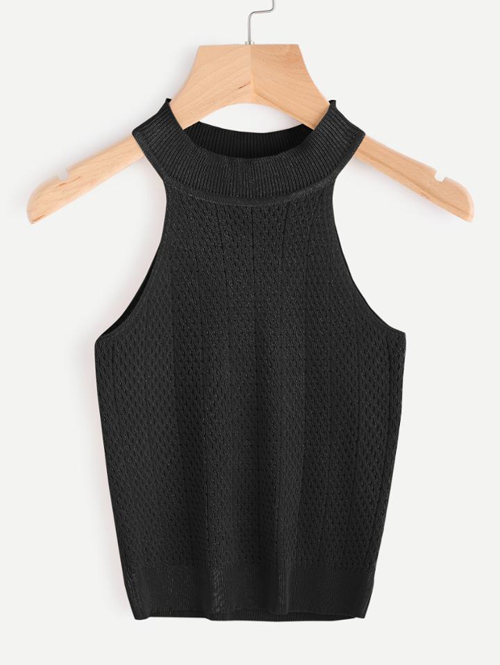 Romwe Ribbed Trim Knit Halter Top