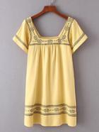 Romwe Square Neck Embroidery Dress