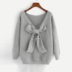 Romwe Pearl Beaded Bow Tied Front Sweater