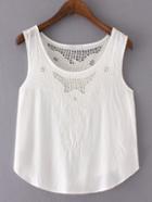 Romwe White Hollow Embroidery Tank Top