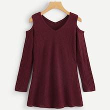Romwe V Neckline Ribbed Cut Out Dress