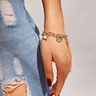 Romwe Moon & Textured Disc Charm Chain Bracelet 1pc