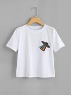 Romwe Planet Embroidered Patch Tee