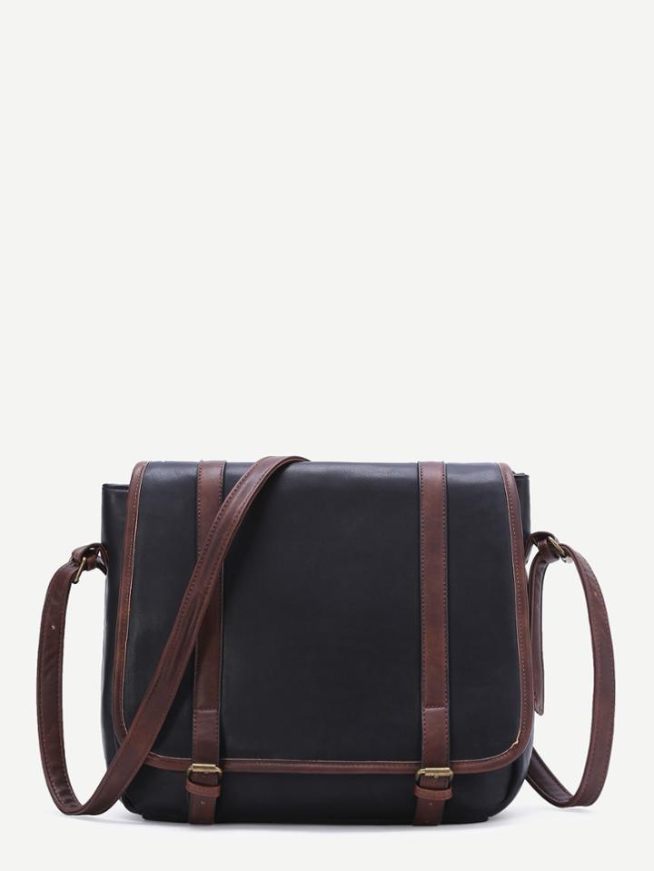 Romwe Black Contrast Trim Pu Shoulder Bag