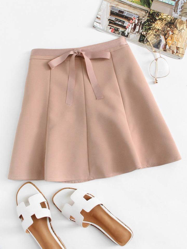 Romwe Knot Front Zip Up Back Skirt
