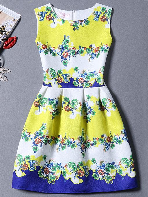 Romwe Flower Print Jacquard White A-line Dress